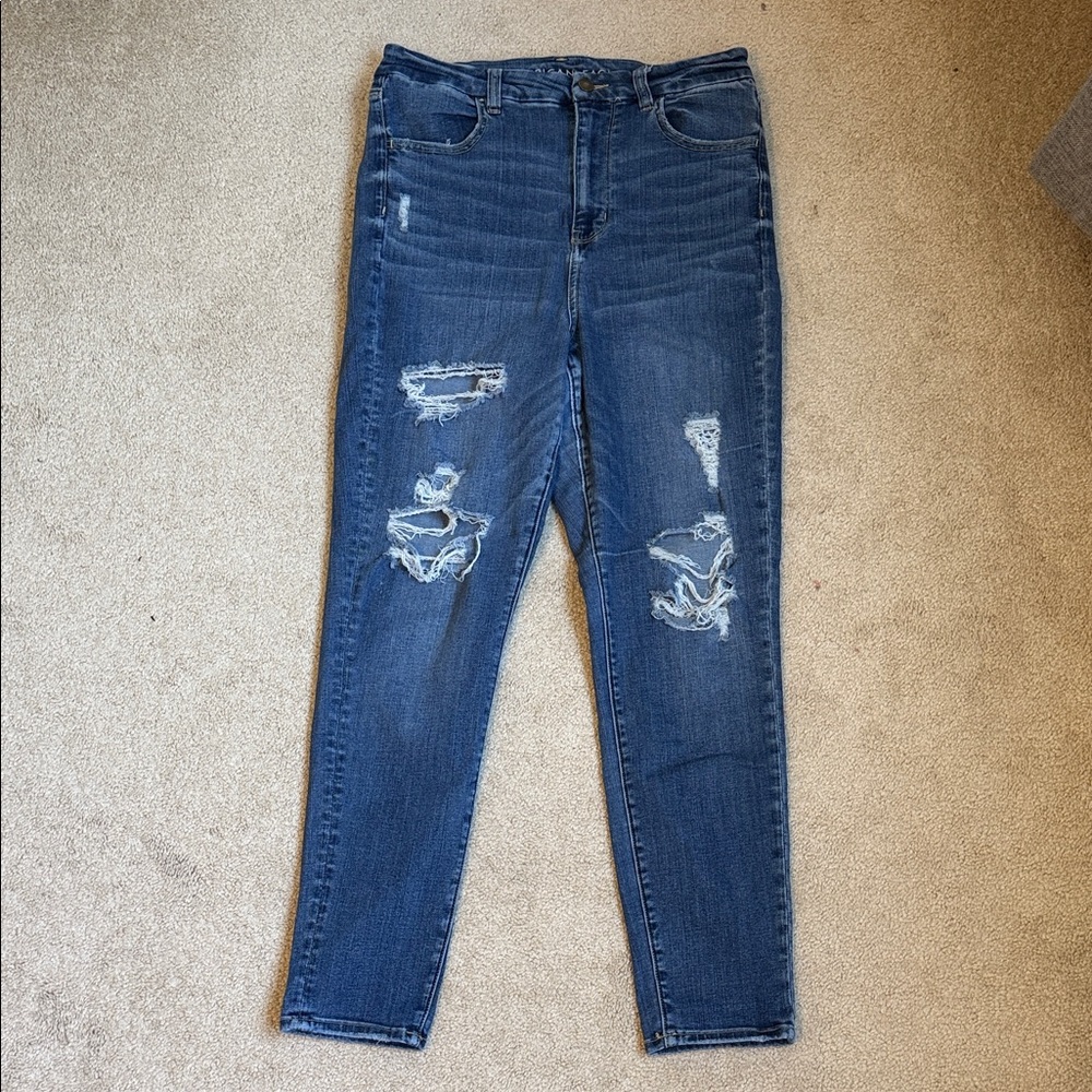 American Eagle Outfitters Women's Skinny Jeans - Distressed Dark Blue